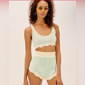 BB Dakota Steve Madden High Waist Blue & Cream Crochet Shorts Medium NWT